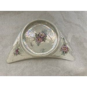 Antique Rare RS Germany High Chair Baby Plate Iridescent Multicolor Flowers